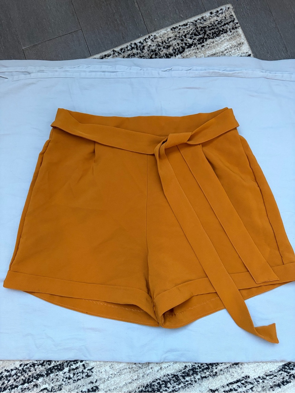 Active USA High-Waist Tie-Belt Shorts - Mustard Yellow